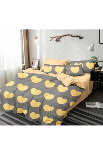 Sky Home Bedding set Finet 6 pieces, Yellow/Grey with Hearts -KY13