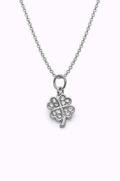 MakeWell Four-Leaf Clover Figured Steel Necklace – Zircon Stone Lucky Necklac...
