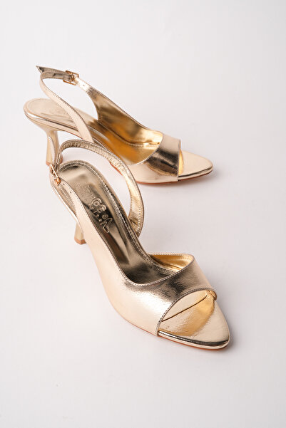 Ymn ayakkabı Siri Women's Gold Evening Dress Heeled Sandals 5 cm Thin Heeled ...