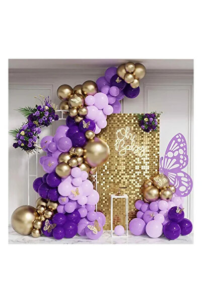Baloane Vesele Arcada Baloane Mov Gold Cu Fluturasi 131 Piese ARC109