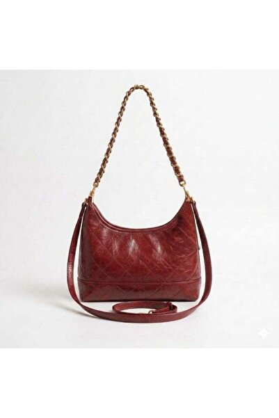 Generic Elegant Quilted Leather Shoulder Bag with Gold Chain Strap & Adjustab...
