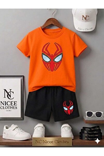 NC Nicee Clothes Summer Children's T-Shirt Shorts Unisex (Spider Mask Print)