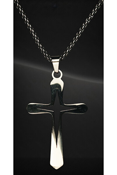 Oxolux, Lavinia Colier cruce argintie, in cutie cadou, design metalic, bijute...
