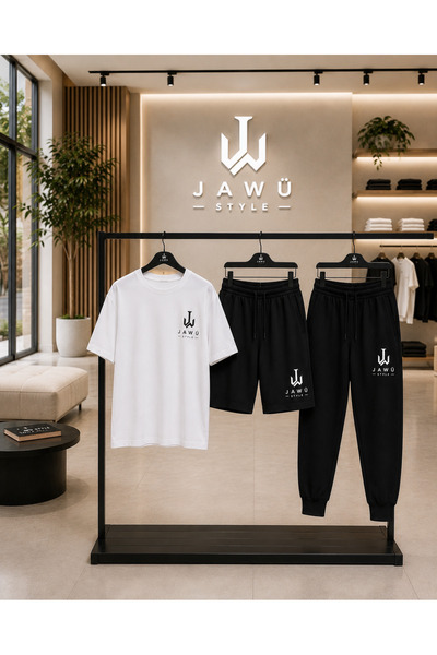 JAWÜ STYLE Printed T-Shirt Shorts Tracksuit 3-Piece Oversize Adult Set
