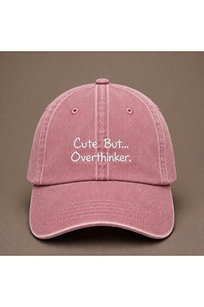 WeavedCo "Cute but Overthinker" Humorous Embroidered Vintage Washed Baseball Cap