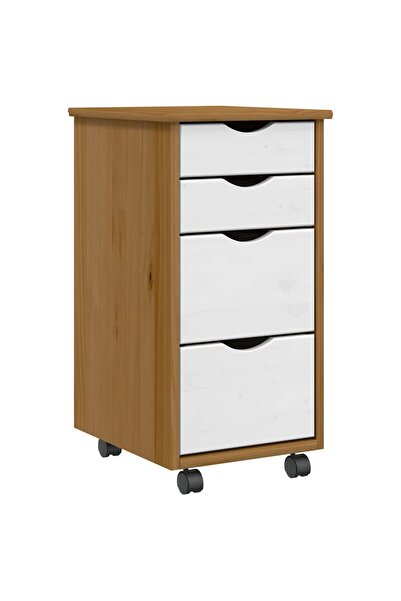 vidaxl Rolling cabinet with drawers "MOSS", honey brown, solid pine wood