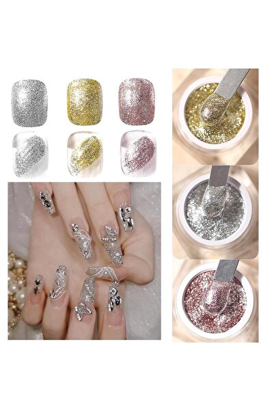 Arabest 3 Boxes Metal Glitter Gel Nail Polish,3D Holographic Chrome Sparkle,G...