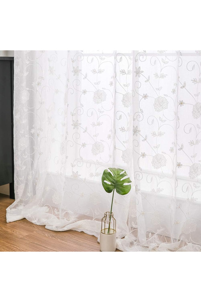 MIULEE Perdele albe semitransparente cu model 140*225 set 2 piese
