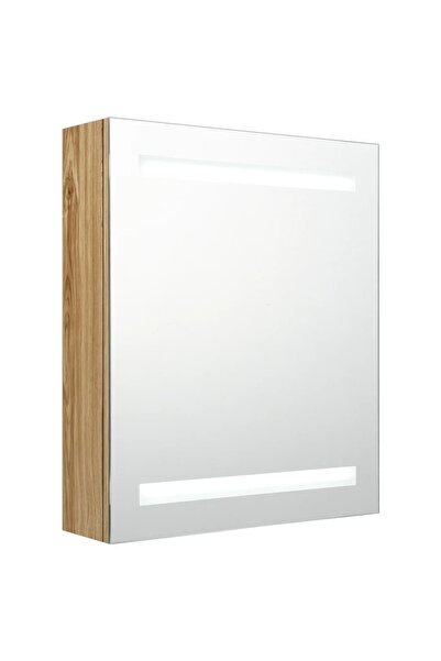 vidaxl Bathroom cabinet with mirror and LED, oak, 50x14x60 cm