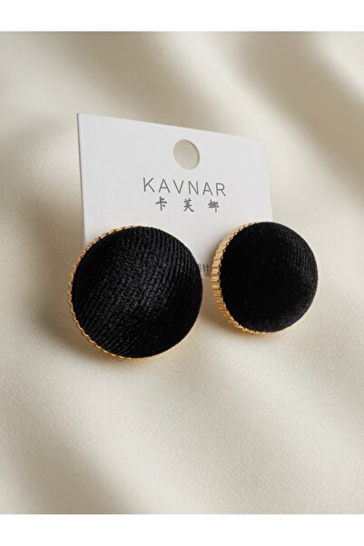 AlminaMia KAVNAR 925 Gümüş Çivili Siyah Kadife Düğme Küpe Gold Büyük Boy Bold...