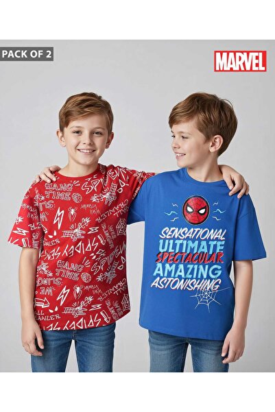 Honeyhap Single Jersey Knit Drop Shoulder Half Sleeves T-Shirts Spider-Man Gr...