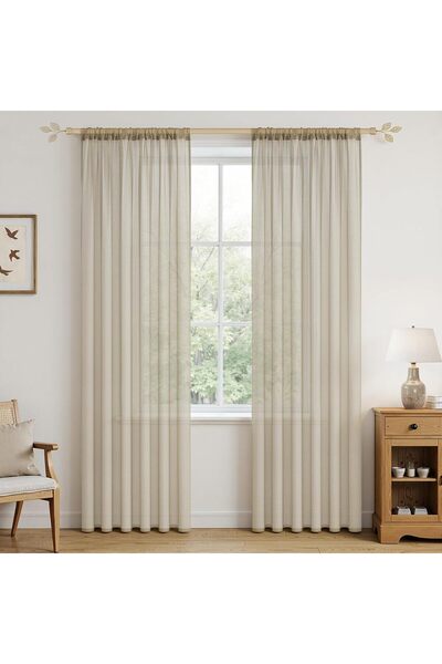 MRTRESS Perdele, Bej, 240 x 140 cm (Î x L), Set de 2, Semitransparente, cu tu...