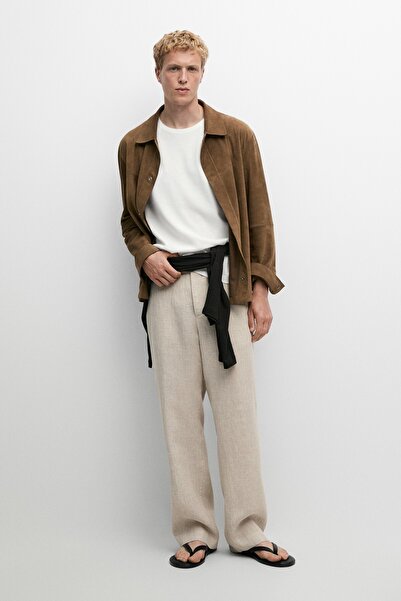 Massimo Dutti %100 Keten Düz Kesim Pantolon