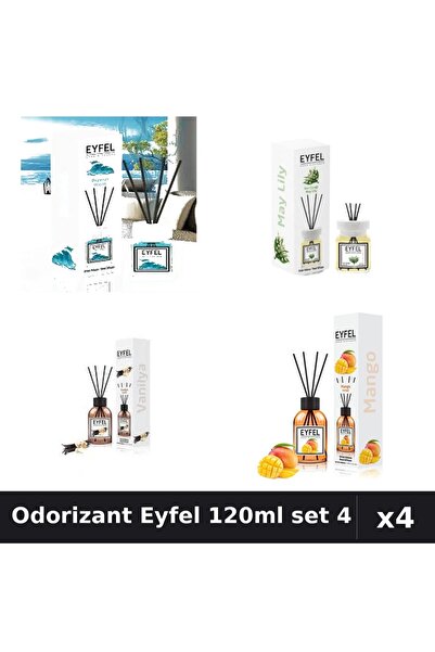 Eyfel Top Bottom Set of 4 Room Air Fresheners with Sticks 120ml - Ocean, Lily...