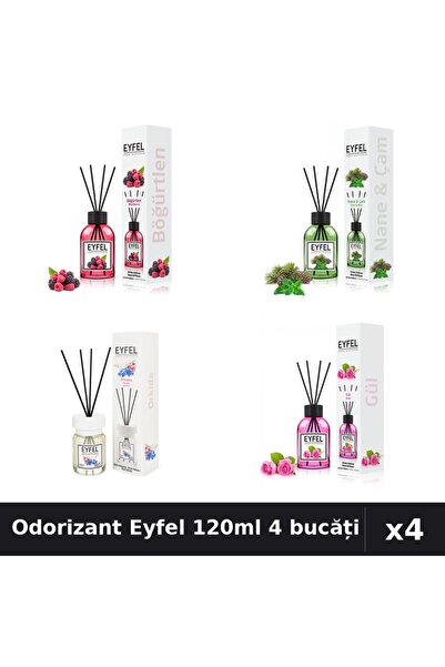 Eyfel Set 4 Odorizant Camera cu Betisoare 120ml - Fructe, Orhidee, Mentă, Tra...