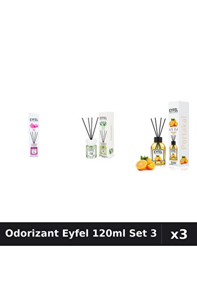 Eyfel Set 3 Odorizante Camera cu Betisoare 120ml - Bubble Gum, Iasomie, Porto...