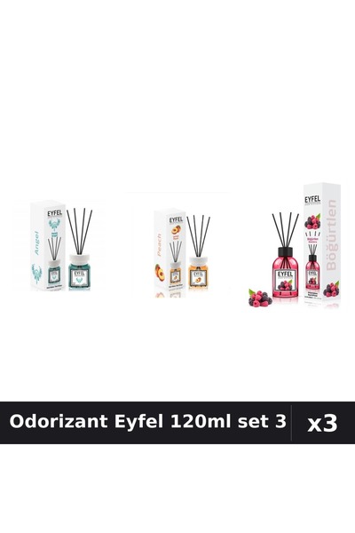Eyfel Set 3 Odorizante Camera cu Betisoare 120ml - Angel, Piersica, Fructe Pa...