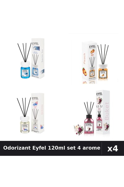 Eyfel Set 4 Odorizante Camera cu Betisoare 120ml - Cool Water, Piersica, Orhi...