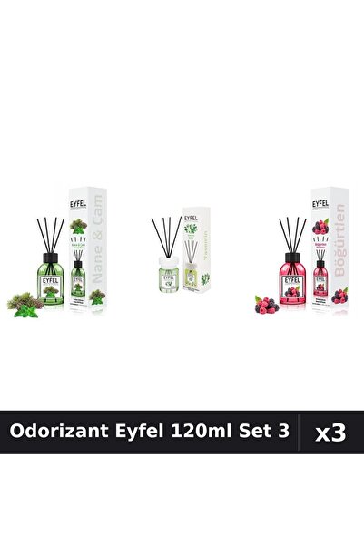 Eyfel Set 3 Odorizante Camera cu Betisoare 120ml - Pin Menta, Iasomie, Fructe...