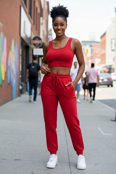 Mariposa Secret Women's Red Premium Look Camisole Pocket Jogger Sweatpants an...