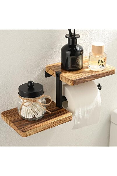 The Bros Wooden Vintage Toilet Roll Holder with Shelf Wall Mounted, Wall Moun...