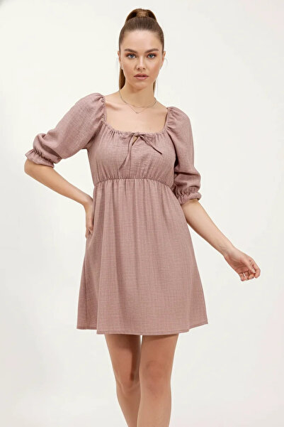 buğrahayalin Women's Square Neck Gathered Waist Flared Ruffle Hem Short Sleev...