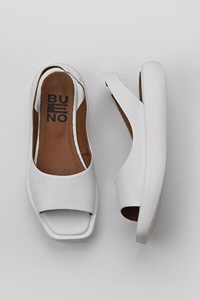 BUENO Shoes Beyaz Deri Kadın Dolgu Topuklu Sandalet 01wy1014