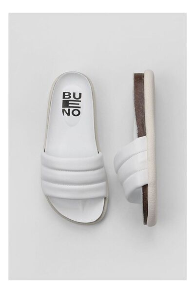 BUENO Shoes Beyaz Deri Kadın Düz Terlik 01wu4710