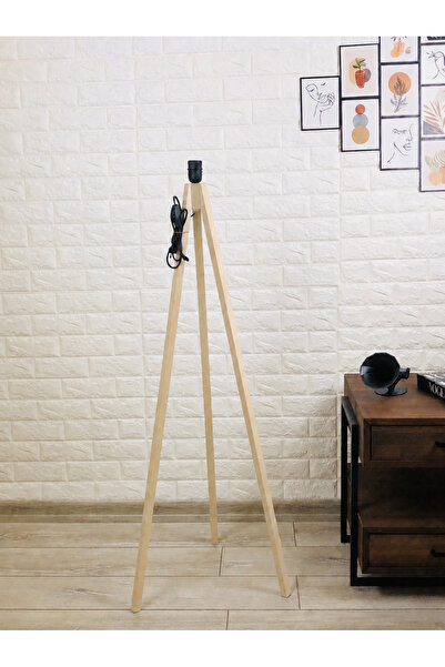 Ferisa Home Ahşap Tripod Lambader Ayağı E27 Tesisatlı Krem Dekoratif MDF Üç A...