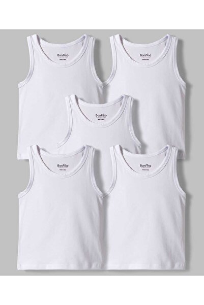 Bonfino Cotton Elastane Knit Sleeveless Solid Vests (Pack of 5) - White