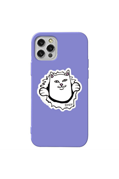 Other Apple iPhone 12 Pro White cat Purple Colored Silicone TPU Θήκη