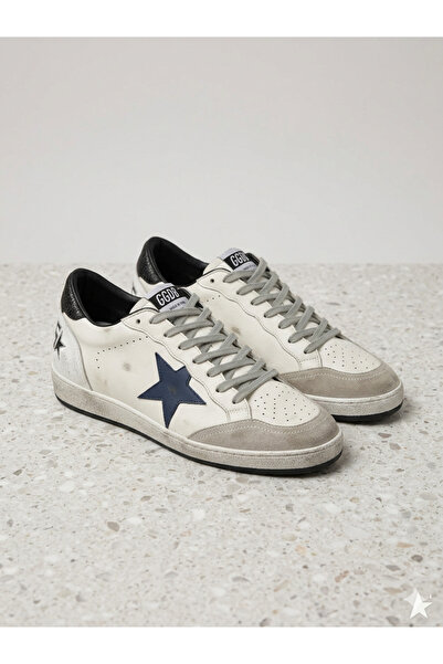 Golden Goose Ball Star sneakers in white leather featuring a blue star