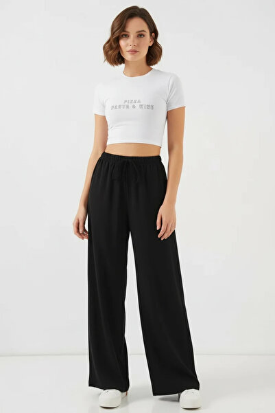 Efnaz style Women's High Waist Wide Leg Black Palazzo Trousers