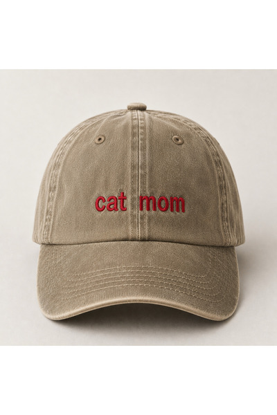 WeavedCo "Cat Mom" Minimal Embroidery Vintage Washed Baseball Cap