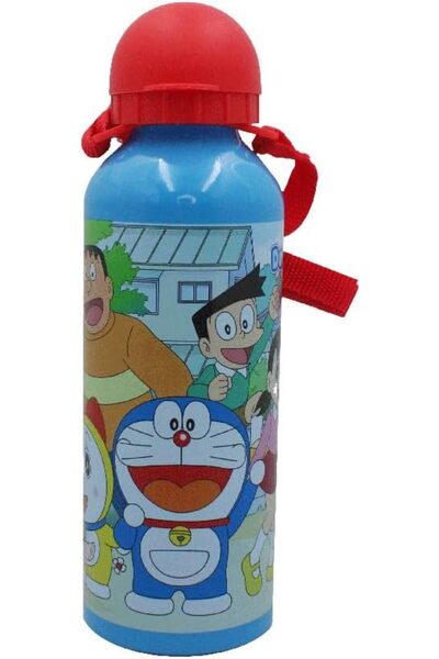 DORAEMON زجاجة ماء ألومنيوم مانعة للتسرب للأطفال مع أحزمة، سعة 500 مل