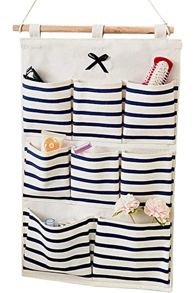 Arabest 8 Pocket Hanging Storage Bag,Premium Linen Fabric,Off White Wall Clos...