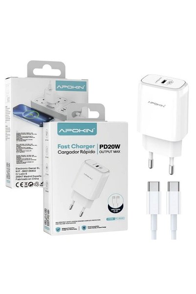 Other Apokin 20W PD USB-C 3A Fast Charger with Cable White (PC-60480)