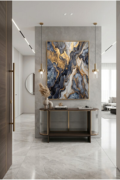 lawhat An Abstract Painting with Deep Blue Tones Cascading into Golden Veins ...