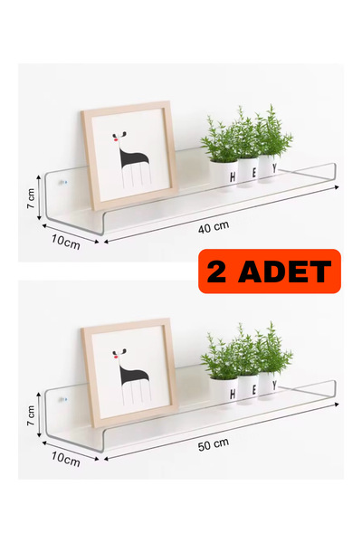 DKM Protect Şeffaf Pleksi Raf 40x10cm & 50x10cm Takı Oje Baharatlık Düzenleyi...