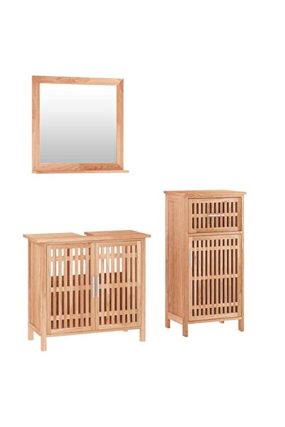 vidaxl Set mobilier de baie, 3 piese, lemn masiv de nuc