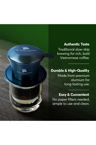 The Caphe Vietnam Vietnamese Coffee Phin Filter (Midnight Grey) | Aluminium Drip Coffee Maker | Traditional Slow Drip Brewer | Reusable Coffee Filter | Portable Coffee Maker