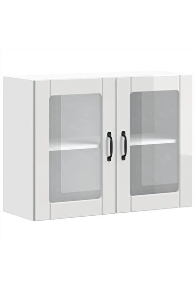 vidaxl Kitchen cabinet with glass door Lucca, processed wood, glossy white