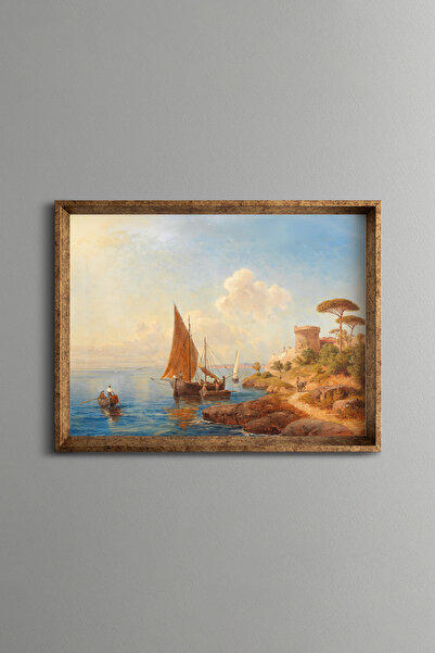 epiqart Sailboats by the Sea - Vintage Patterned Frame - Slim Model