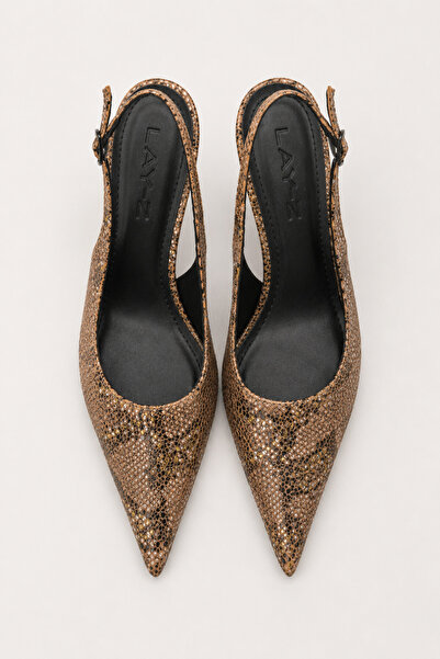 Women Lay-z Women's Brown Snake Patterned Pointed Toe Thin Heeled Open Back S...