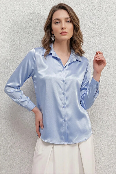 buğrahayalin Women's Satin Blue Shirt