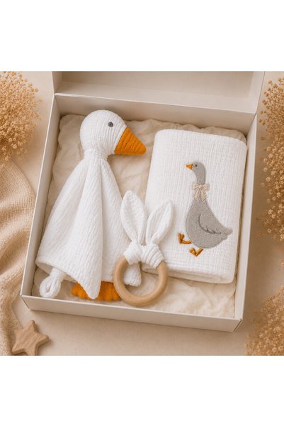 LUMY KIDS Cute Duck 100% Cotton Muslin 3-Piece Sleeping Buddy Baby and Child Gift Set