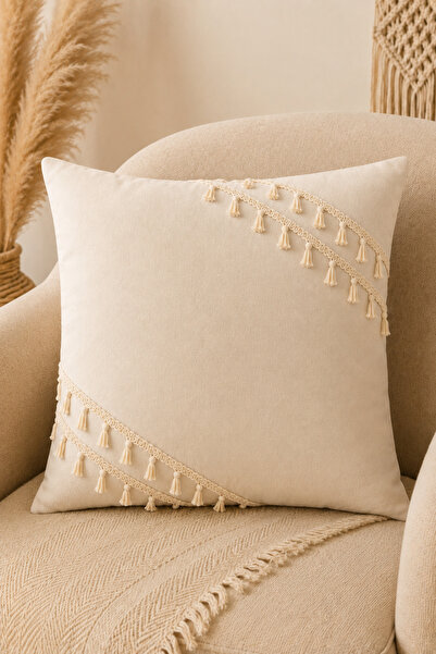 Morlay Natural Linen Tassel Throw Pillow Cover Bohemian Rustic Vintage Living...
