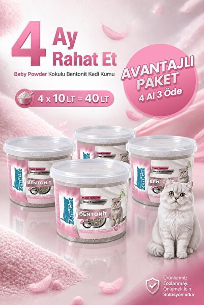 ZeniCat 4 Al 3 Öde! Bebek Pudralı Bentonit Kedi Kumu - İnce Taneli, Güçlü Top...