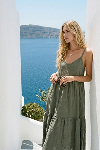 LAGRANZE Comfortable Fit Linen Dress with Large Bow Detail on the Back