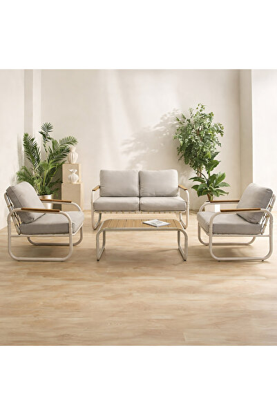 Home Box Vera Santorini 4-Seater Outdoor Sofa Set with Coffee Table and Cushions